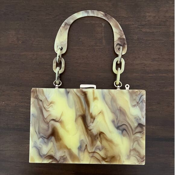 ASOS marble box clutch bag w crossbody detachable chain yellow swirl purse $50 - Picture 2 of 8